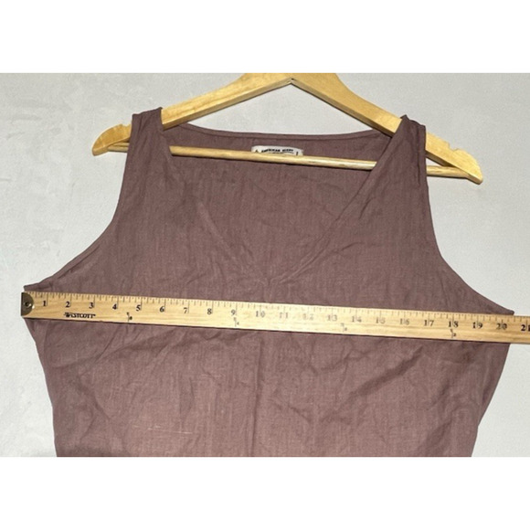 American Giant Linen Tie Dress Large Twilight Mauve Midi Shift Sleeveless A Line - Picture 6 of 8